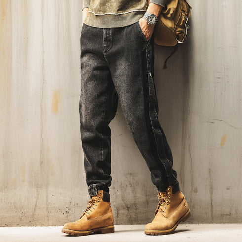 Vintage Wash Side Line Denim Jogger Pants P1828